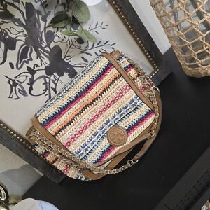 Tory Burch Women’s Rare Boho Marion Woven Flap Shoulder Crossbody Bag